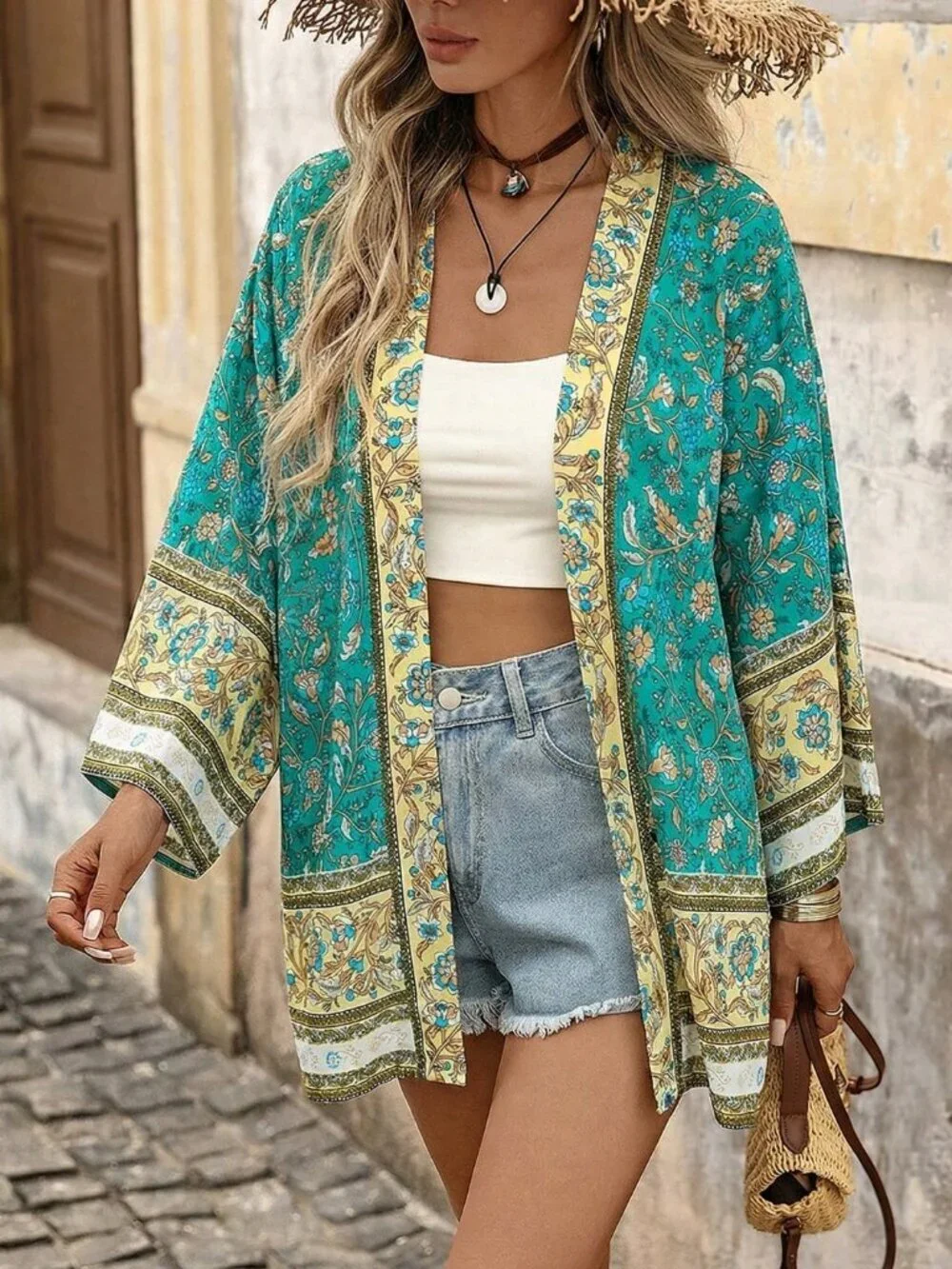 Women's Floral Print Kimono top - Picture 7 of 7